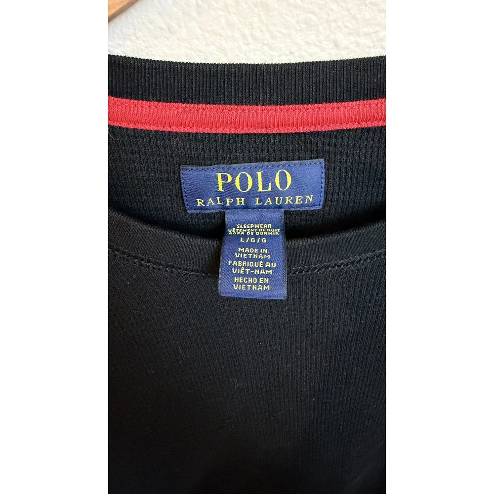 Polo Ralph Lauren Sleepwear Large Black Waffle Knit Thermal Long Sleeve Shirt - Picture 2 of 5